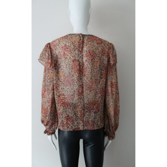LoveShackFancy Ruffled Floral Sheer Blouse Size XS Red Black - Picture 4 of 8